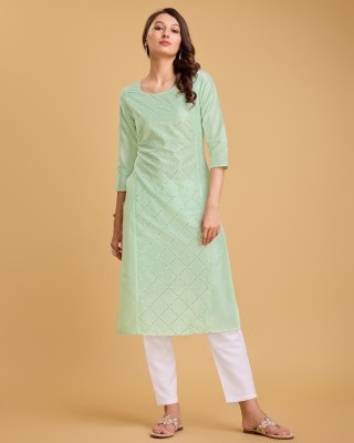 BESHASTUDIO Women Self Design Straight Kurta(Light Green)