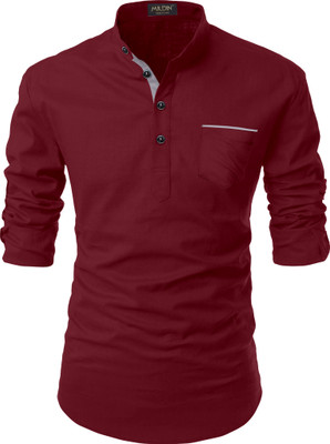 MILDIN Men Solid Straight Kurta(Maroon)