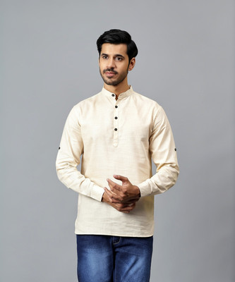 FireFish Men Solid A-line Kurta(Beige)