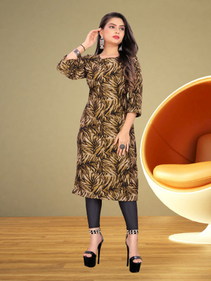 SHLOCK CREATION HUB Women Printed Straight Kurta(Brown)