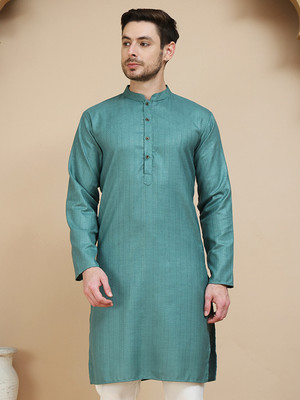 Anouk Rustic Men Woven Design Straight Kurta(Blue)