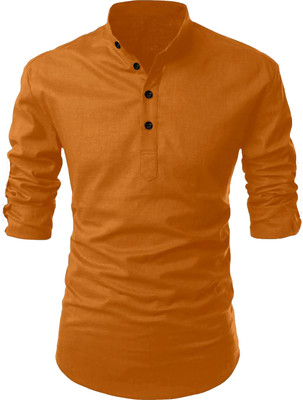 Fashion Marts Men Solid Straight Kurta(Brown)