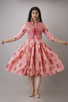 jaipurite Women Floral Print Anarkali Kurta(Pink)