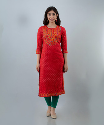 STYLE ANGEL Women Printed Straight Kurta(Red)