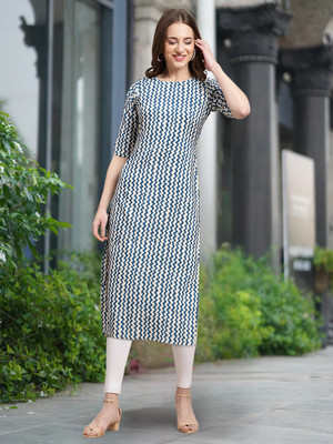 1 Stop Fashion Women Printed A-line Kurta(Blue)