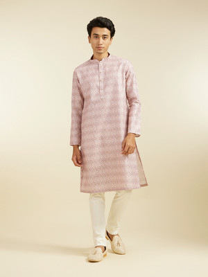 DIWAS by Manyavar Men Printed Straight Kurta(Pink)