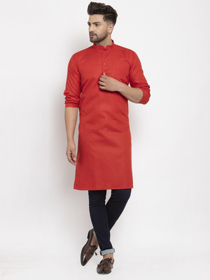 HouseOfCommon Men Solid Straight Kurta(Red)