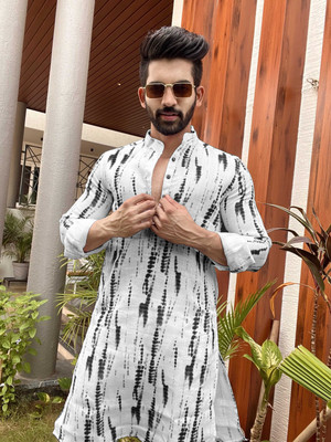 DIAMOND CLUSTER Men Printed Straight Kurta(Black)