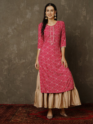 Indo Era Women Embroidered Straight Kurta(Pink)