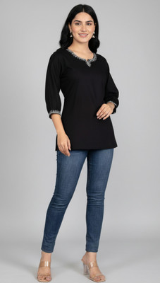 shaym mart Women Embroidered Straight Kurta(Black)