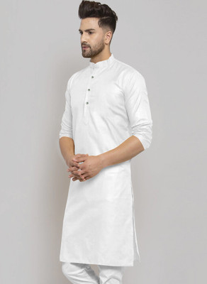 JENJEE Men Solid Straight Kurta(White)