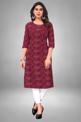 HouseOfCommon Women Printed Straight Kurta(Maroon)