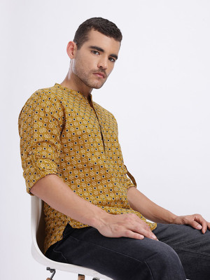 Anouk Rustic Men Printed Straight Kurta(Brown)