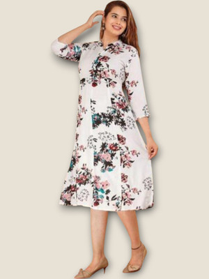 KurtisHouse Women Printed Straight Kurta(White)