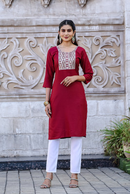 King Creation Women Printed A-line Kurta(Maroon)