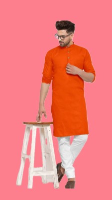 VINAARI Men Solid A-line Kurta(Orange)