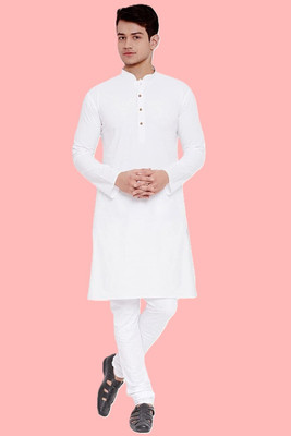 KRISHASALES Men Solid Straight Kurta(White)