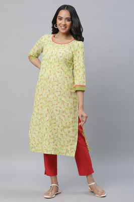 Aurelia Women Floral Print Straight Kurta(Green)