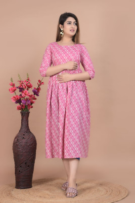 INSTA CRAFT Women Self Design Anarkali Kurta(Pink)