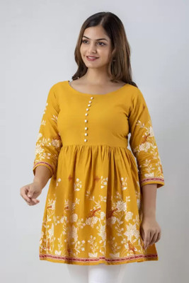 UniqueKurti Casual Printed Women White, Yellow Top