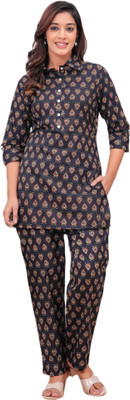 gottam Women Floral Print, Printed A-line Kurta(Black)