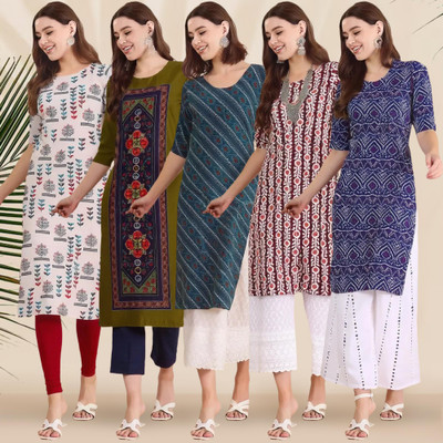 1 Stop Fashion Women Printed Straight Kurta(Multicolor)