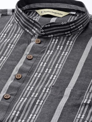 Rajubhai Hargovindas Men Striped Straight Kurta(Grey)