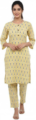 KASMIRRA Women Printed, Geometric Print Straight Kurta(Yellow)