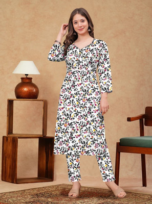 RUMI TEXTILE Women Floral Print A-line Kurta(Black)