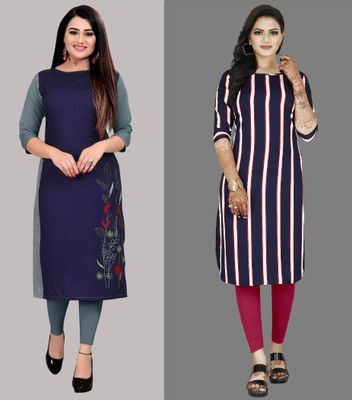 maruti fab Women Striped A-line Kurta(Grey, Blue, Purple)
