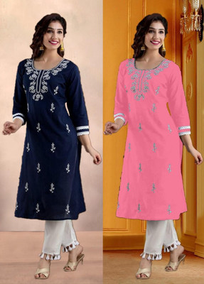 SISTO Women Chikan Embroidery A-line Kurta(Multicolor)