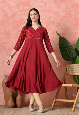 Daneen Women Embroidered Anarkali Kurta(Maroon)