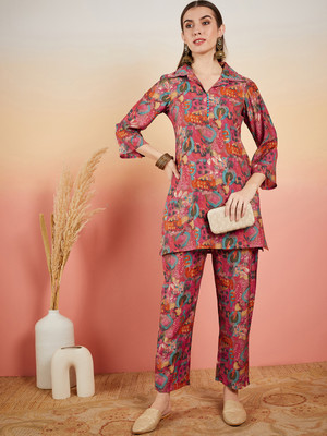 Sangria Women Printed Straight Kurta(Pink, Orange)