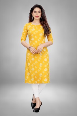 MARIDI FASHION Women Printed Straight Kurta(Yellow)