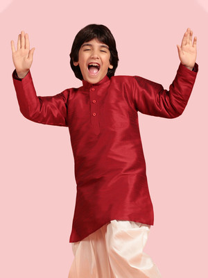 AJ Dezines Boys Self Design Straight Kurta(Maroon)