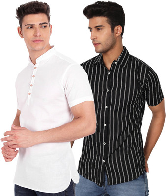Vida Loca Men Striped Straight Kurta(Black)