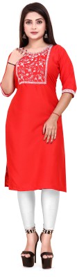 RIDDHI COLLECTION MALL Women Embroidered A-line Kurta(Red)