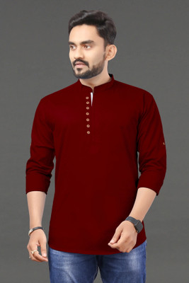 RAHUL CREATION Men Solid Straight Kurta(Maroon)