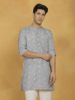 VASTRAMAY Men Printed Straight Kurta(Grey)