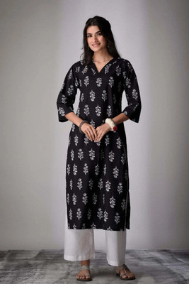 brijmumta Women Floral Print A-line Kurta(Black)