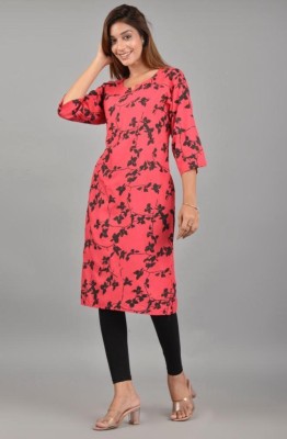 Beetiya Women Printed A-line Kurta(Pink, Black)