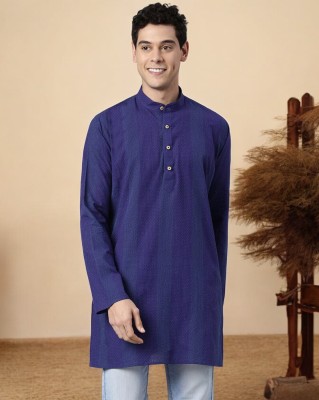 Tattva Men Woven Design Straight Kurta(Blue)