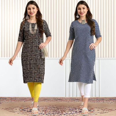 EthnicBasket Women Printed, Geometric Print A-line Kurta(Multicolor)