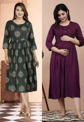 Priyas Creation Women Printed Anarkali Kurta(Green, Maroon)