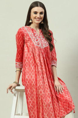 BIBA Women Embroidered Flared Kurta(Red)