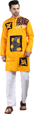 Krishiv Men Embroidered Straight Kurta(Yellow)