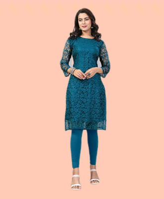 Manthan Creation Women Self Design A-line Kurta(Dark Blue)