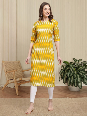 1 Stop Fashion Women Printed A-line Kurta(Yellow)