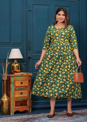 phoolkesa Women Printed Anarkali Kurta(Green, White)