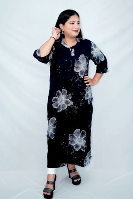 hh fashionws Women Floral Print Asymmetric Kurta(Blue, White)